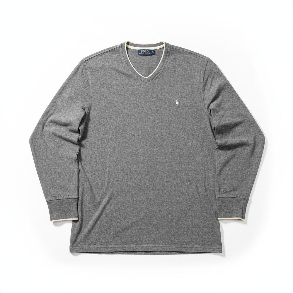 Polo Ralph Lauren Shirt Mens 2XL Gray V-Neck Thermal Waffle Knit Long Sleeve Tee